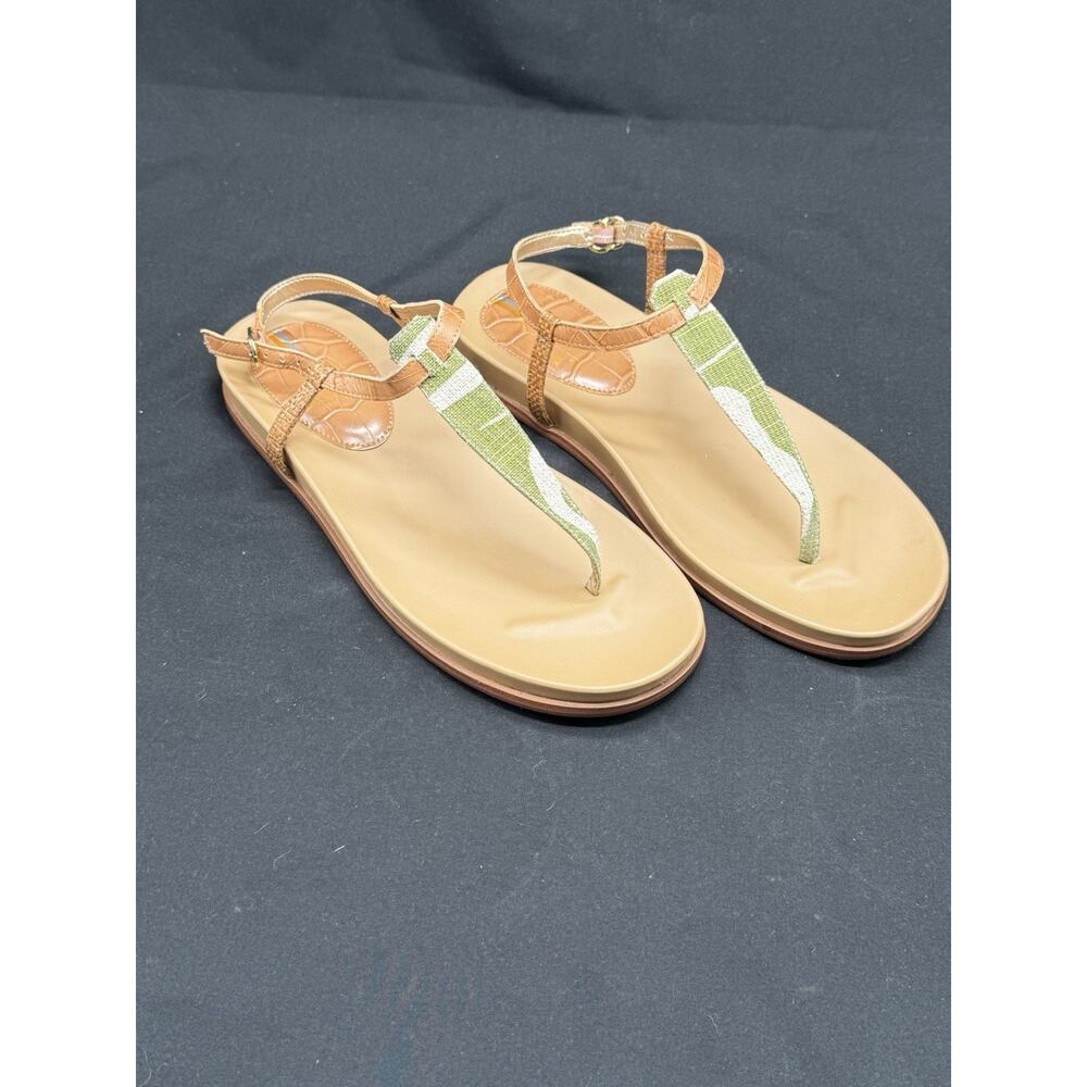 Sam Edelman Women's Naomi Buckle Thong Slingback Sandals Sz 9 Green Tan Summer - Picture 4 of 7